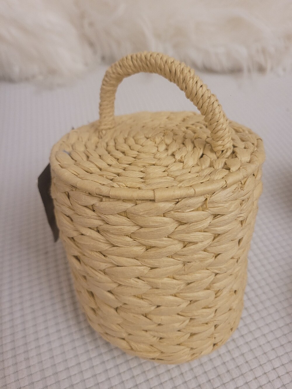 Woven Straw Basket with Handle - Small Storage Container